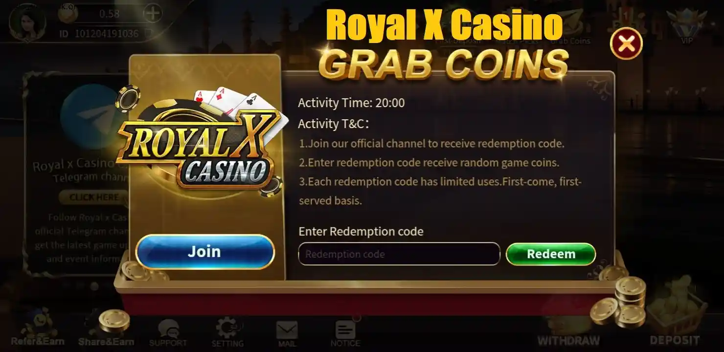 Royal X Casino Redemption Code